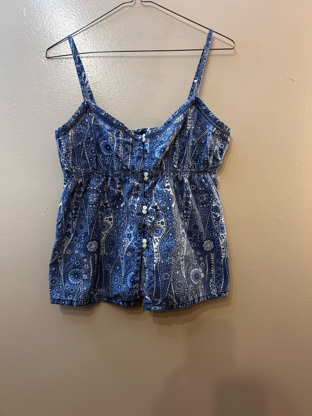 GAP Blue Paisley Button-Front Spaghetti Strap Camisole